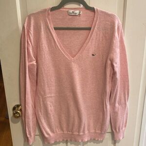 Vineyard Vines Womens Large Light Pink V-Neck Sweater, 100% cotton.